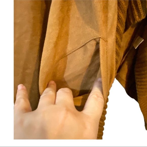 KORI waterfall faux suede cardigan sweater in cognac  size small EUC - Picture 7 of 7